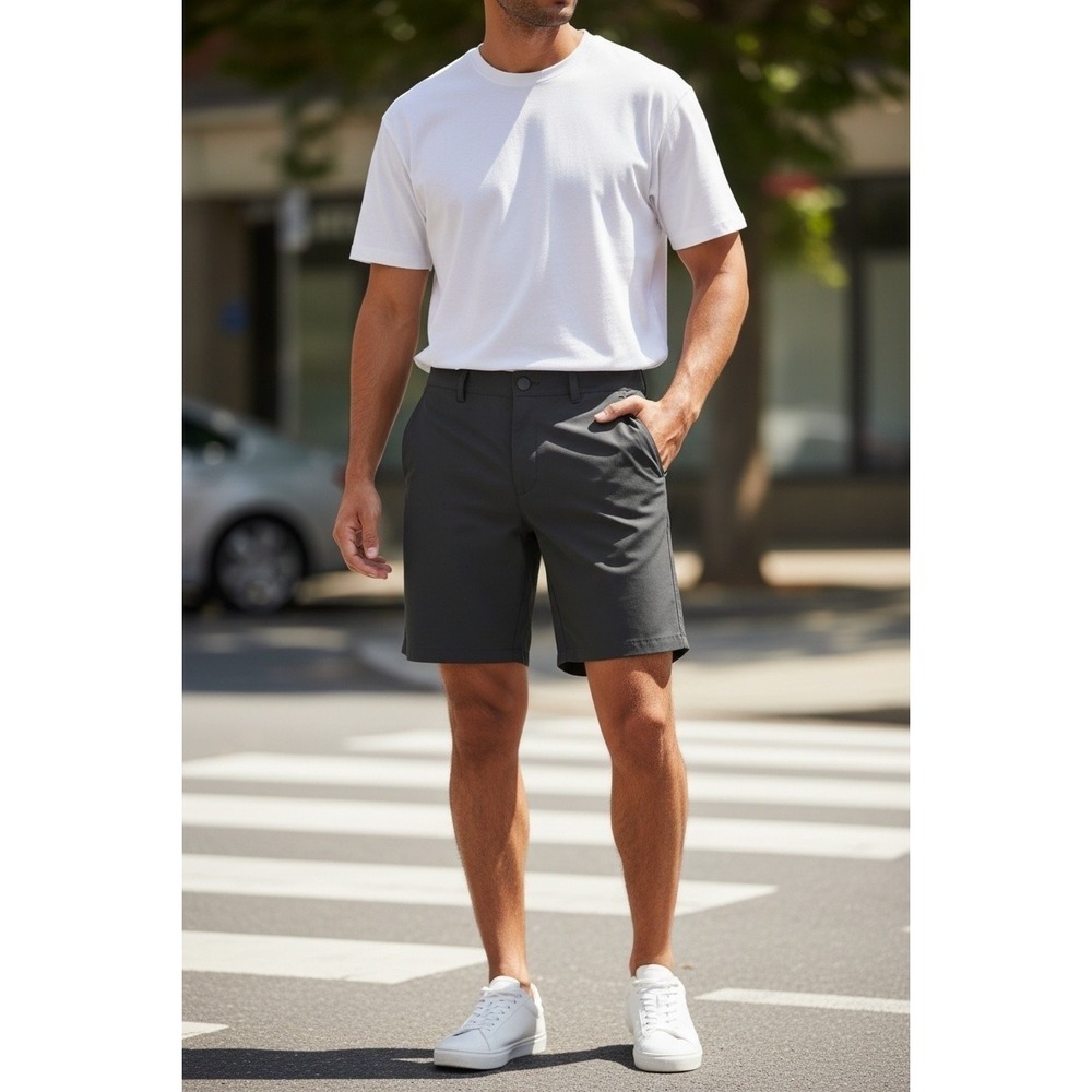 George Mens Performance Chino Shorts Black Size 34 Golf Casual Stretch
